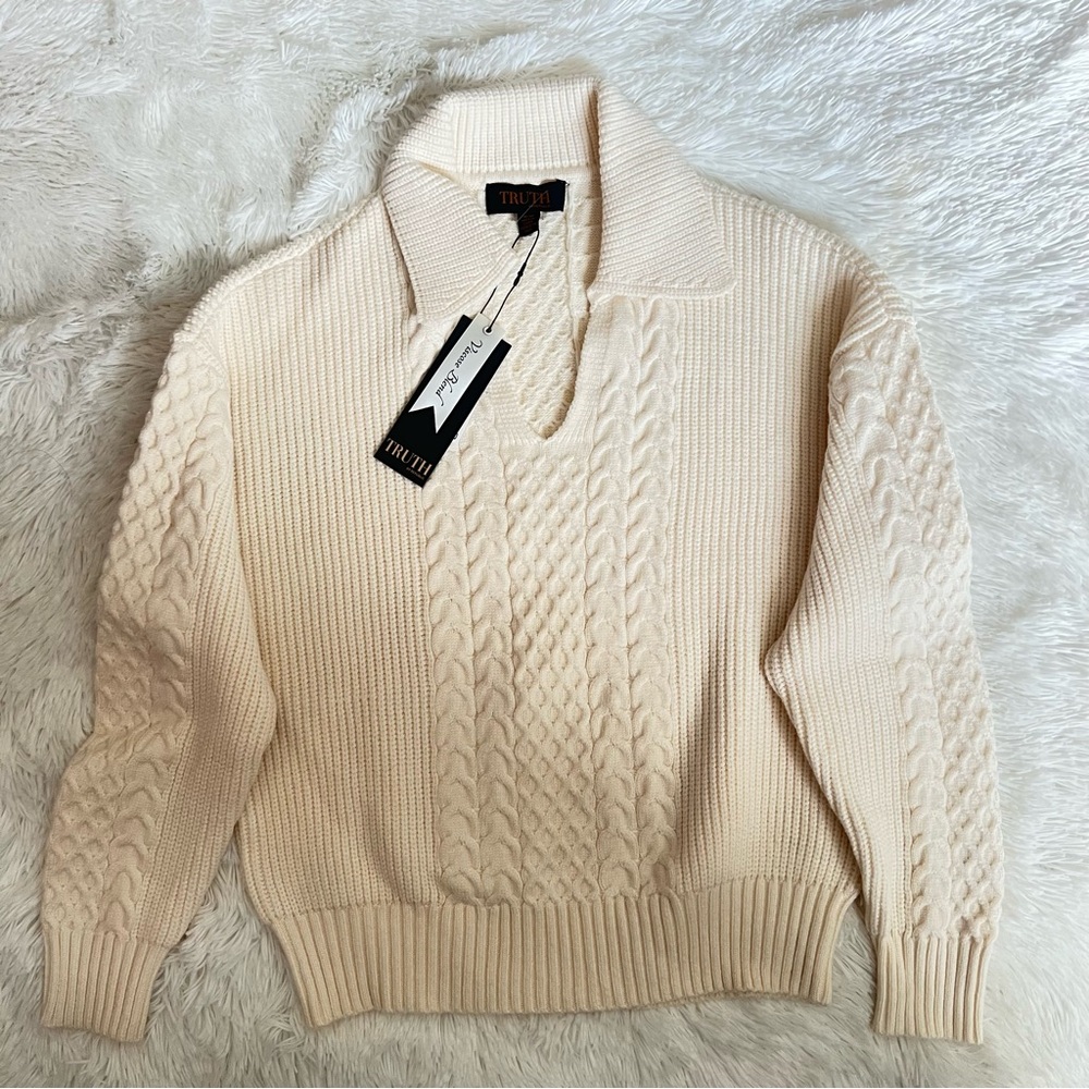 Truth by Republic Women’s Knit Sweater Viscose Blend Polo  Ribbed Hem Pullover